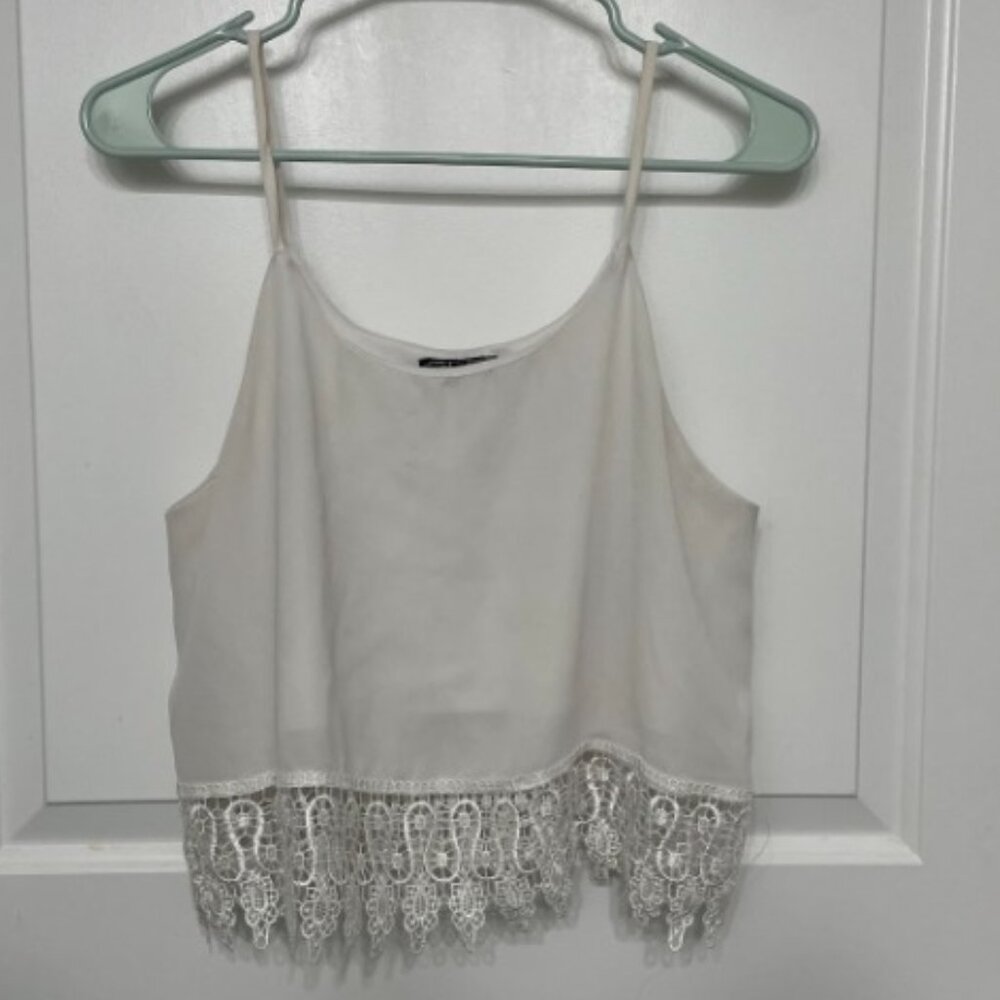 White Cropped Lace-Edge Tank Top